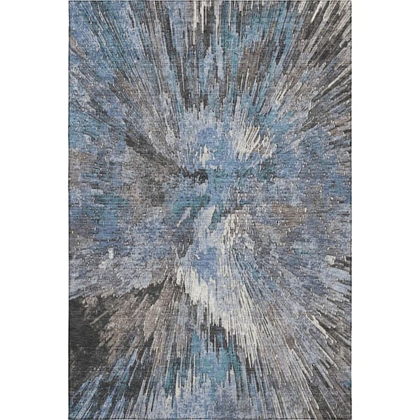 Mayfield Premium Machine Washable Abstract AMF2283 Denim 5 ft. x 7 ft. 6 in. Area Rug