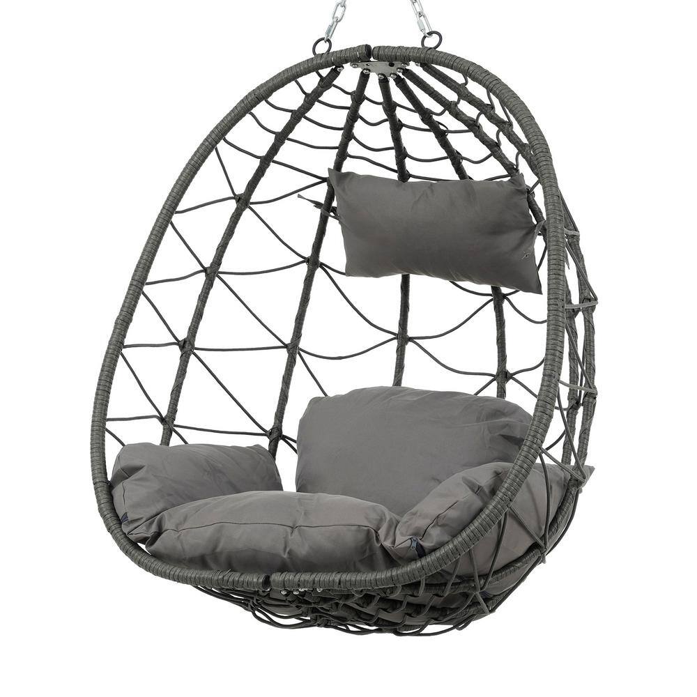 Gray Steel Outdoor Hanging Egg Chair with Cushions