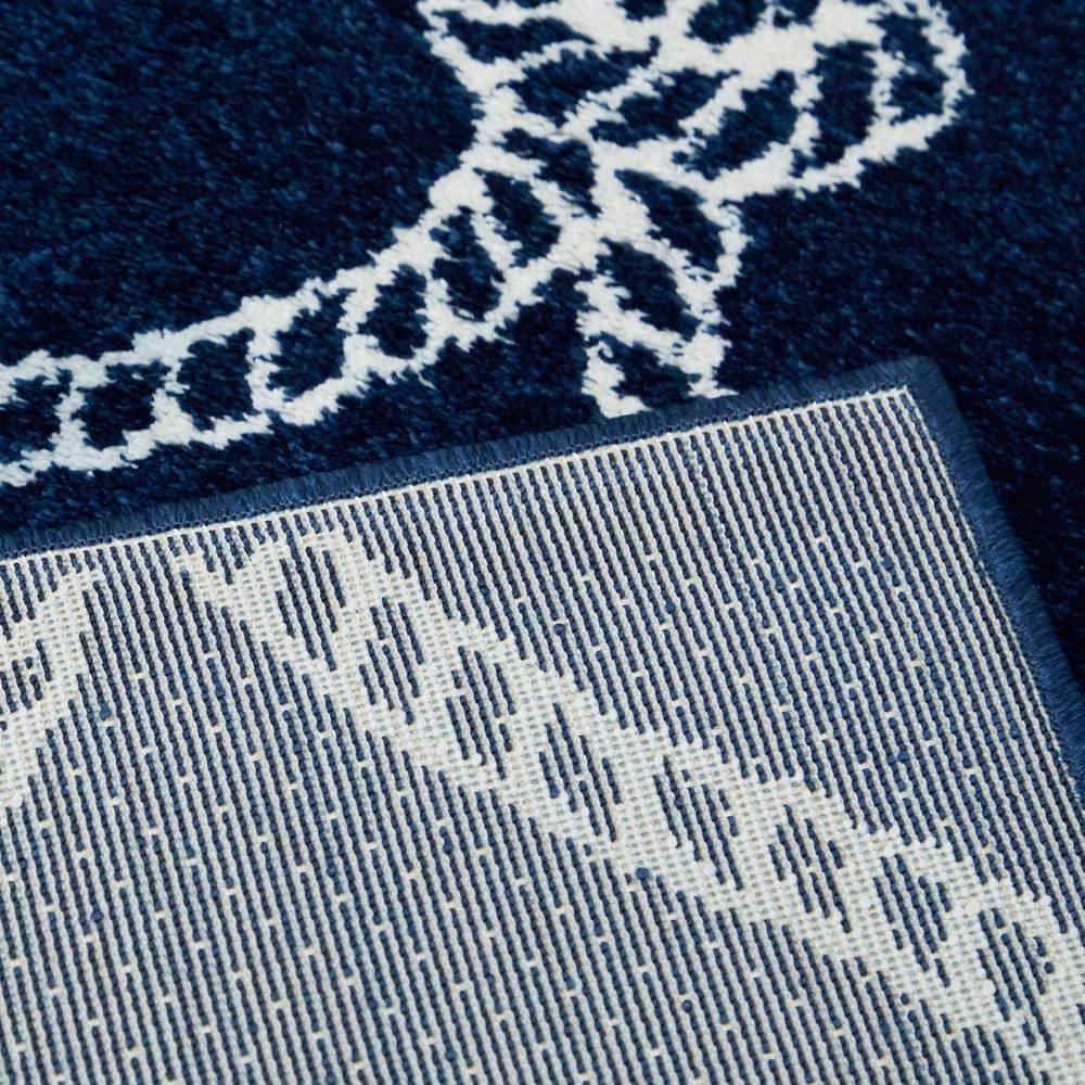 Navy and White Synthetic Trellis Kids Runner Rug