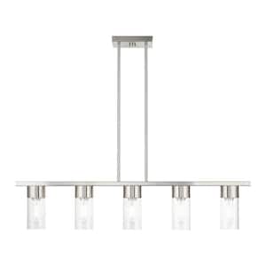 Carson 5-Light Brushed Nickel Linear Chandelier with Clear Glass Shades