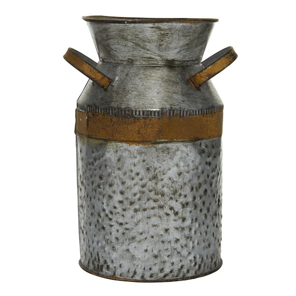Litton Lane 9 in. Gray Metal Milk Can Decorative Jars