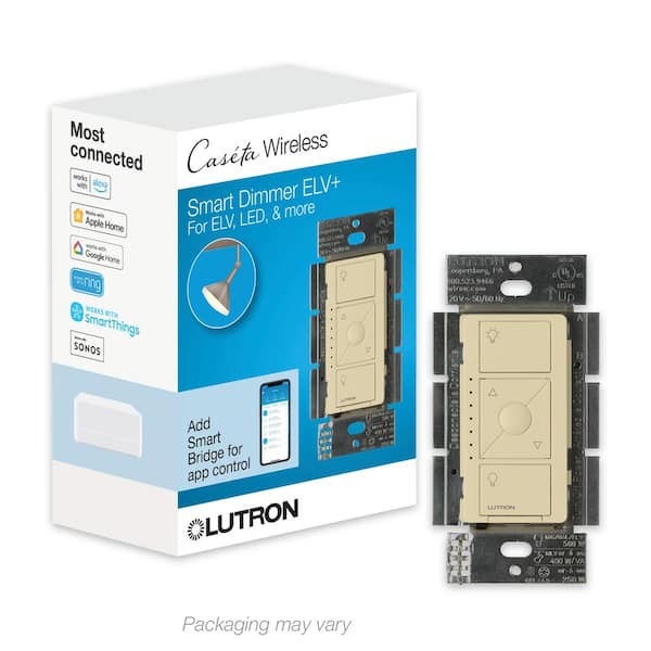 Lutron Caseta Smart Lighting Dimmer Switch for ELV Bulbs, 250W LED Bulbs, Ivory (PD-5NE-IV)