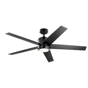 Brahm 56 in. Indoor Satin Black Downrod Mount Ceiling Fan with Integrated LED with Remote Control Included