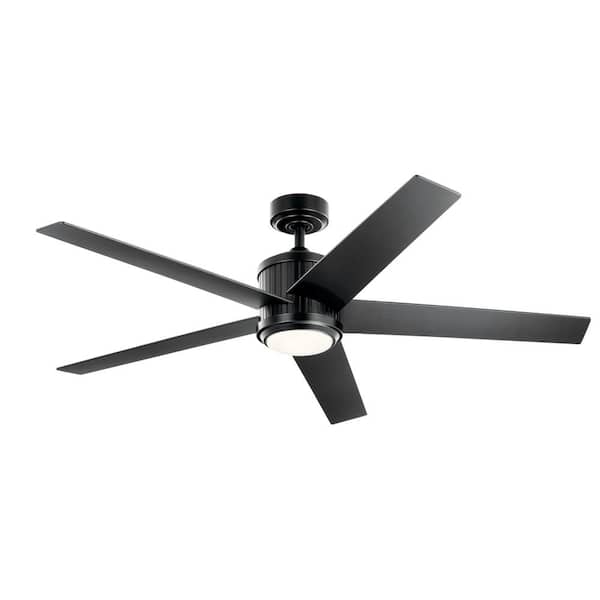 KICHLER Brahm 56 in. Indoor Satin Black Downrod Mount Ceiling Fan with Integrated LED with Remote Control Included