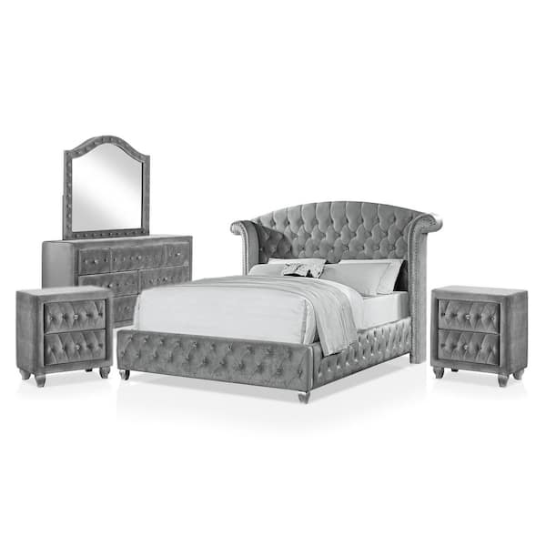 Furniture of America Nesika 5-Piece Gray California King Bedroom Set