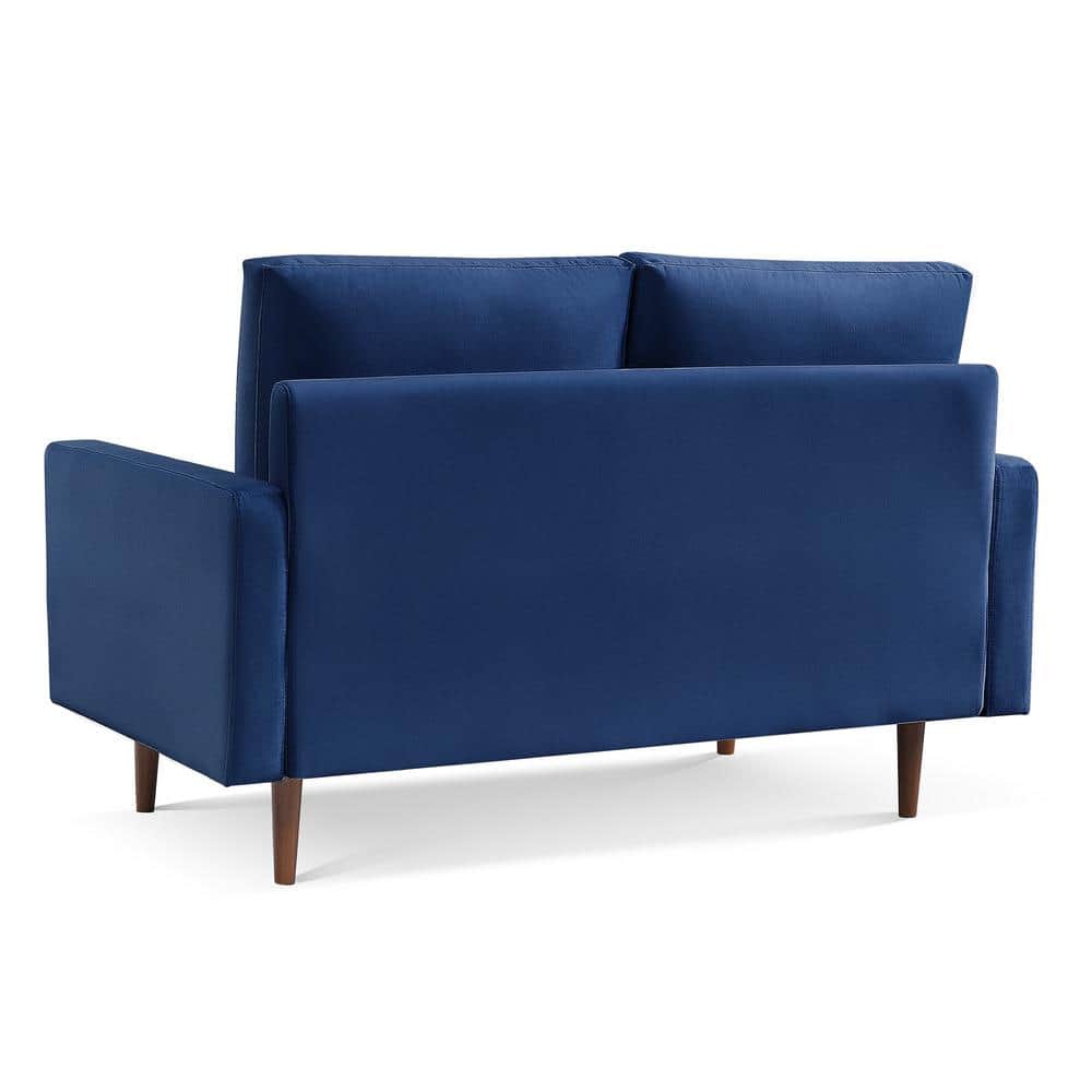 Modern Blue Velvet 57" Loveseat with Square Arms