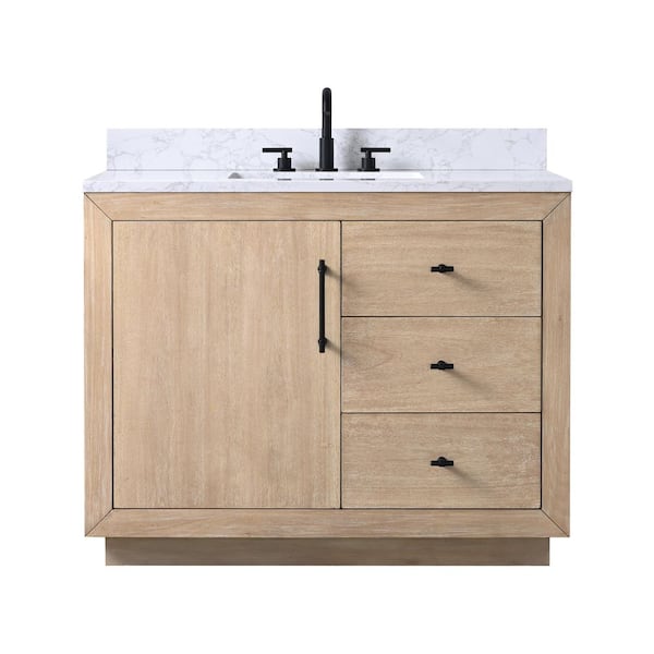 42 in. W x 22 in. D x 38 in. H Single Sink Bath Vanity in Light Wheat with Arabescato White Engineered Marble Top