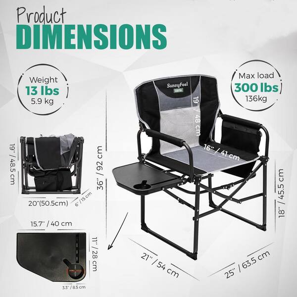 Extra Large Portable Folding Chair with Side Table, Black