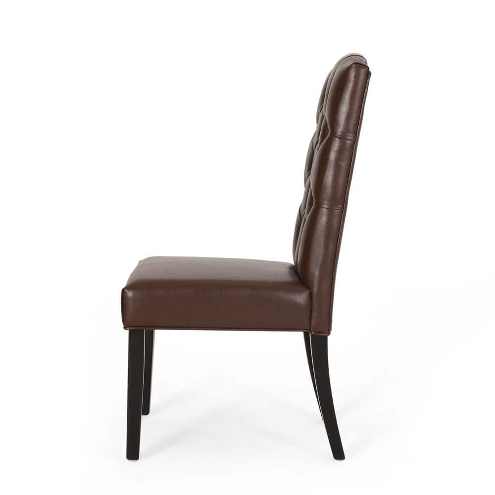 High-Back Dark Brown Faux Leather Upholstered Side Chairs, Set of 2