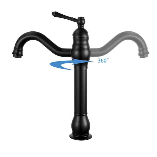 Single-Handle Single Hole Swivel Spout Bathroom Vessel Sink Faucet With Pop-Up Drain Assembly in Matte Black