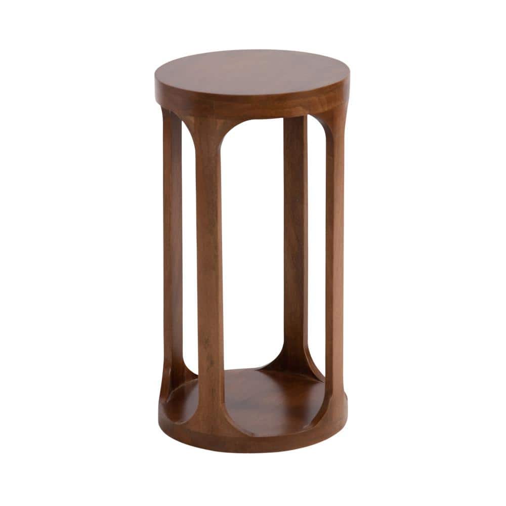 Kate and Laurel Dahl 12 in. Walnut Brown Round Solid Wood