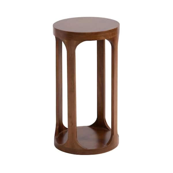 Dahl 12 in. Walnut Brown Round Solid Wood End Table