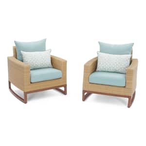 Mili Wicker Outdoor Lounge Chair with Sunbrella Spa Blue Cushion (2-Pack)
