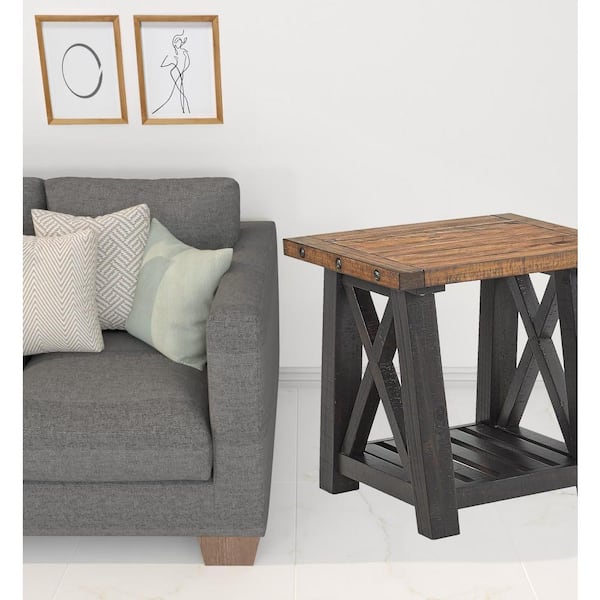 HomeRoots Charlie 24 in. Brown and Black Square Wood End Table