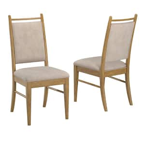 Oak Wood Finish Beige Fabric Dining Chair (Set of 2)