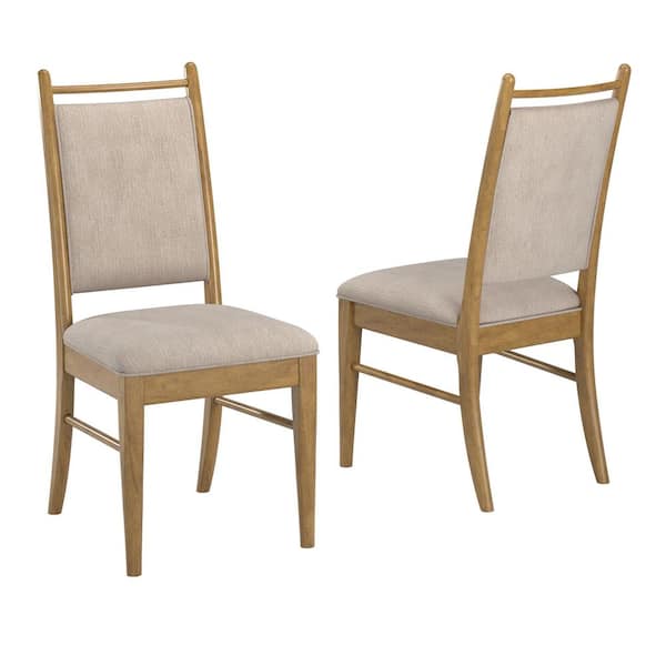 HomeSullivan Oak Wood Finish Beige Fabric Dining Chair (Set of 2)