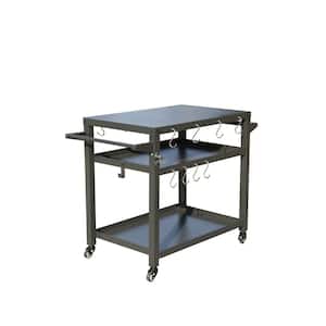 Gray Stainless Steel Outdoor Side Grill Table, Grill Cart Outdoor with Wheels for Outside BBQ