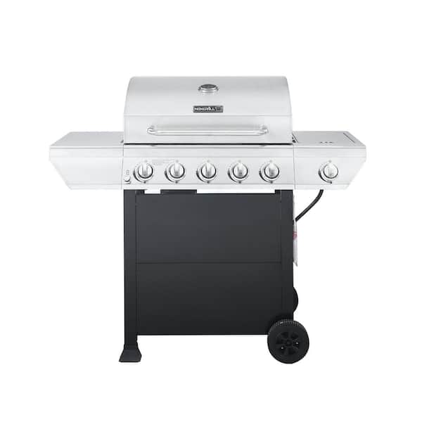 Nexgrill 5-Burner Propane Gas Grill in Stainless Steel with Side Burner and Black Panel