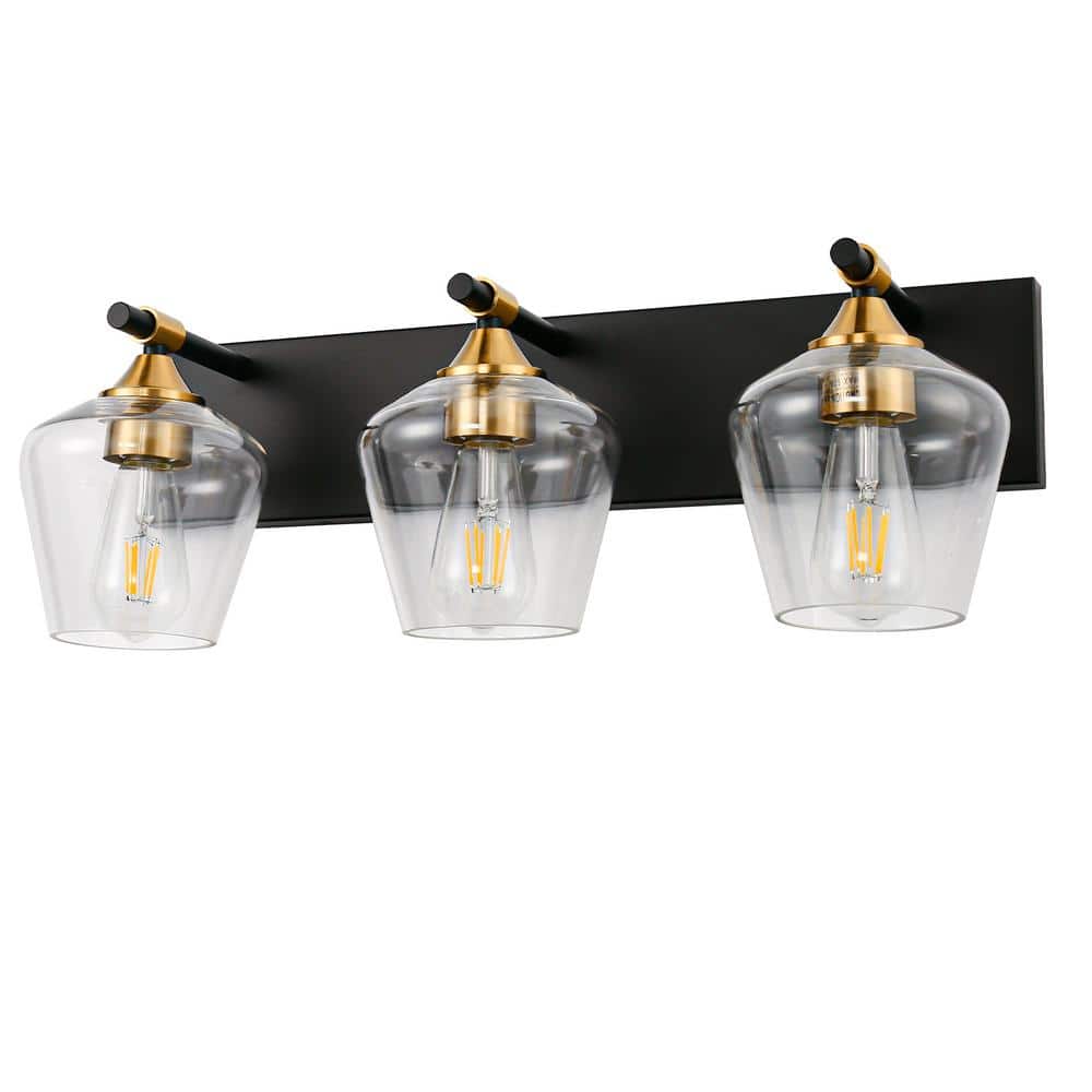 22 in. Vintage 3-Light Bathroom Vanity Light with Clear Glass Shades and Brass Accents price history on PriceWatchPro