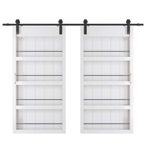84 in. x 84 in. 4-Levels Shelves Style, Primed MDF White Finished, Sliding Barn Door with Hardware Kit
