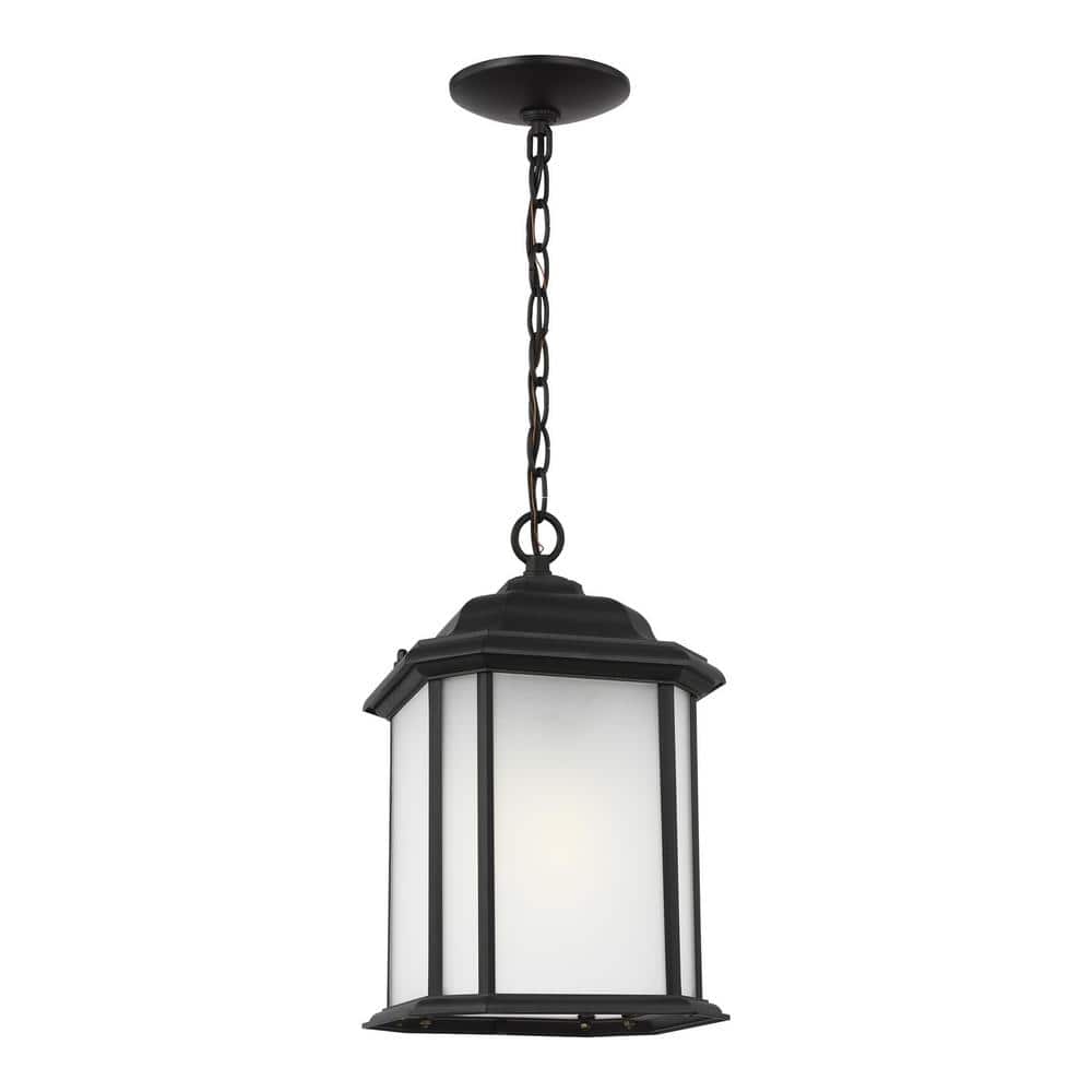 Kent Black Die-Cast Aluminum Outdoor Pendant with Satin Etched Glass