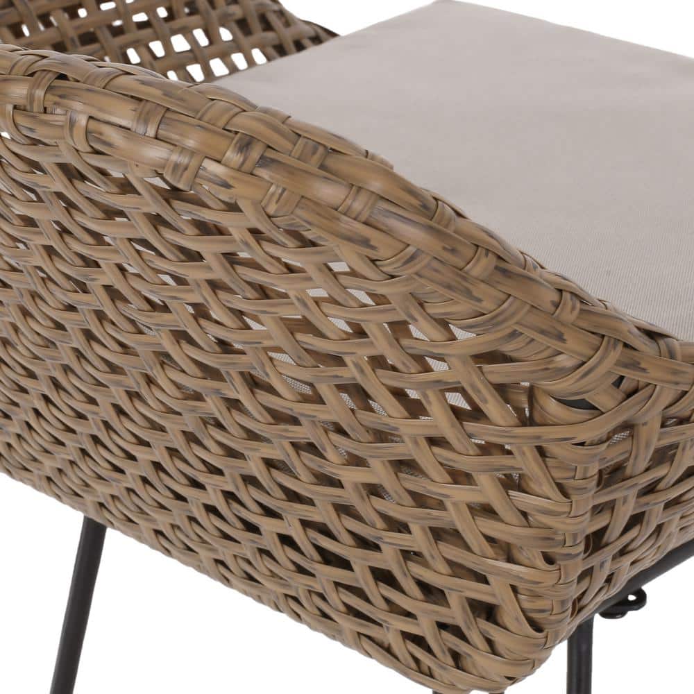 Transitional Light Brown Iron Bar Chair with Beige Cushion, Set of 2
