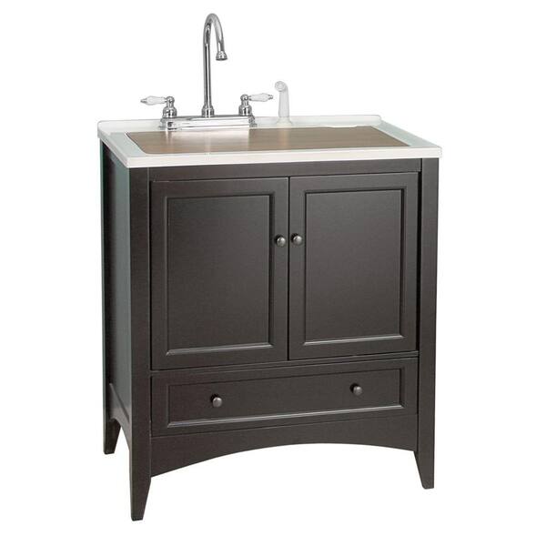 Foremost Stratford 30 in. Laundry Vanity in Espresso and Premium Acrylic Sink in White and Faucet Kit-DISCONTINUED