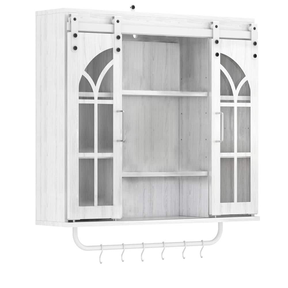 White Rustic Wood Wall Storage Cabinet, 3-Tier Decorative Farmhouse Vintage Cabinet for Kitchen, Bathroom price history on PriceWatchPro