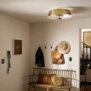 Luella 22 in. 4-Light Brushed Natural Brass Traditional Shaded Hallway Convertible Pendant Hanging Light to Semi-Flush