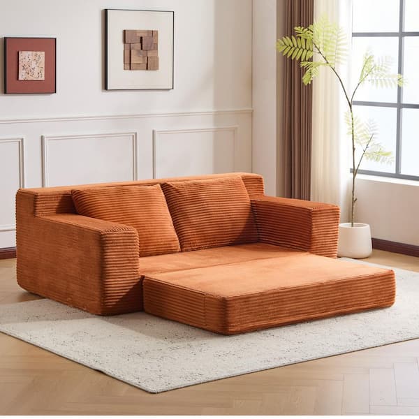 71.6 in. Corduroy 2-Seater Compressed Reversible Cushion Loveseat in Orange