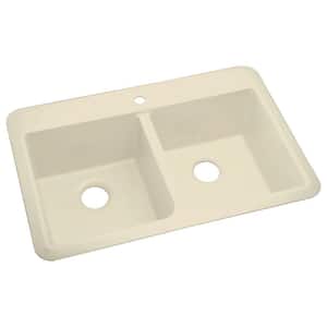 Slope Drop-In Vikrell 33x22x9 1-Hole Double Bowl Kitchen Sink in Almond-DISCONTINUED