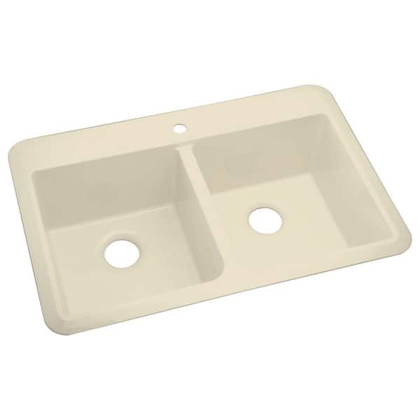 STERLING Slope Drop-In Vikrell 33x22x9 1-Hole Double Bowl Kitchen Sink in Almond-DISCONTINUED