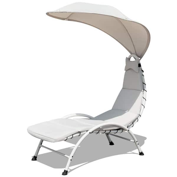 Costway Metal Outdoor Chaise Lounge with Beige Cushion