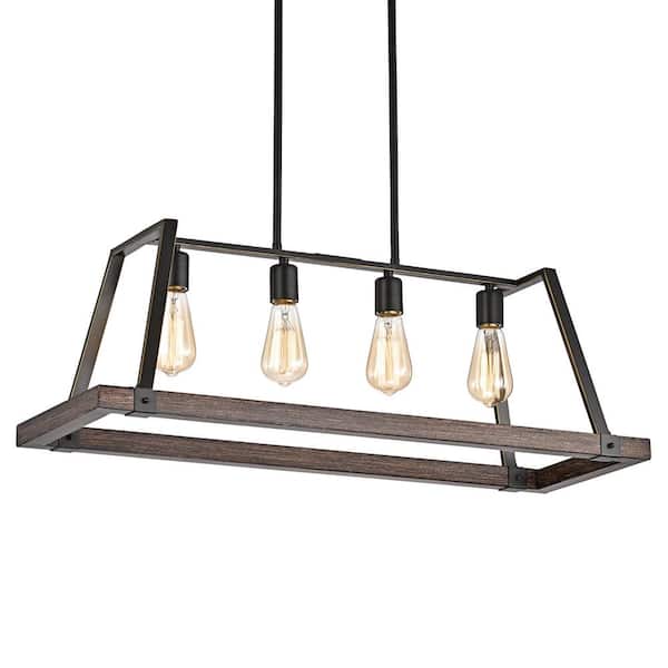 Edvivi Troy 4 Light Wood And Oil Rubbed, Rectangle Chandelier Oil Rubbed Bronze