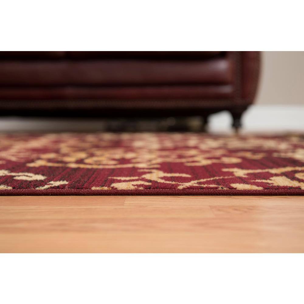 Burgundy and Beige Rectangular Synthetic Area Rug, 7'10" x 10'6"