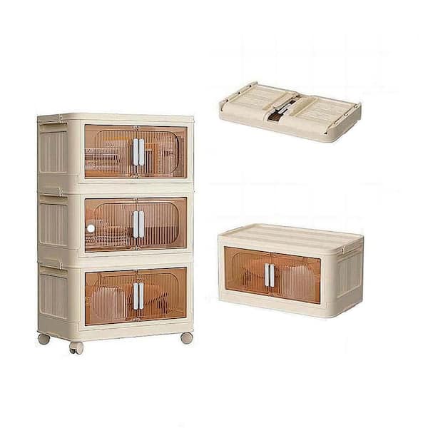 Unbranded 3-Tier Folding Kitchen Pantry Cabinet, Buffet Sideboards with Wheels, Pantry organizers Storage Containers, Beige