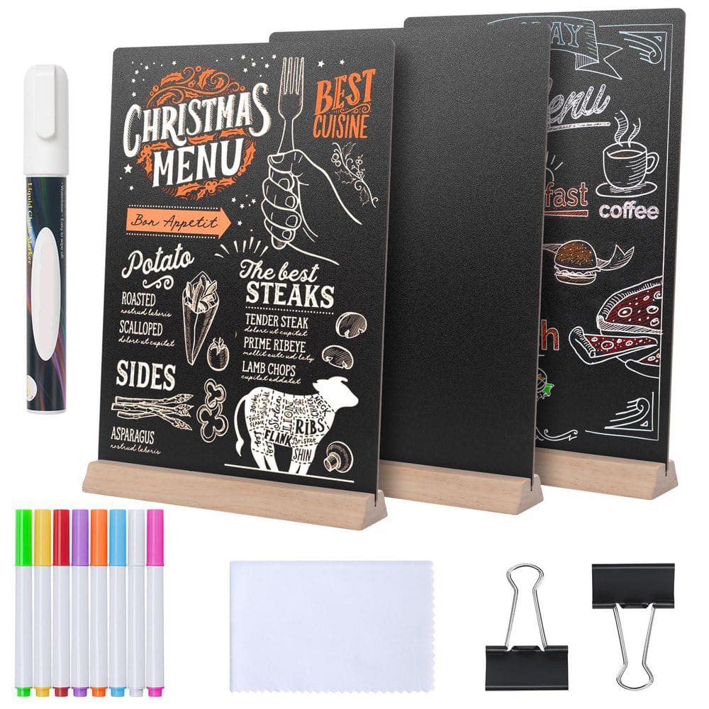 Afoxsos 3 Pack Tabletop Chalkboard Sign with Base Stand Double