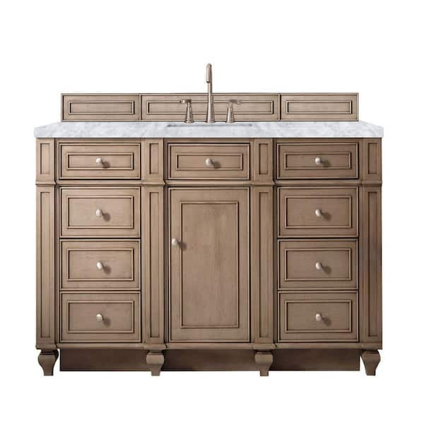 James Martin Vanities Bristol 60 in. W x 23.5 in. D x34 in. H Single Bath Vanity in Whitewashed Walnut with Marble Top in Carrara White