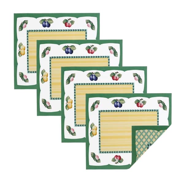 French Garden Water Resistant Placemats, Set of 4, Multicolor - 14"W x 20"L