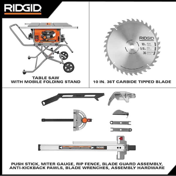 15 Amp 10 in. Corded Table Saw with Stand, 15 Amp Corded 12 in. Dual Bevel Sliding Miter Saw with LED Cut Line Indicator