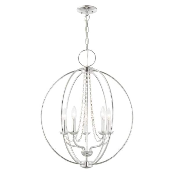 AVIANCE LIGHTING Delridge 5-Light Polished Chrome Globe Chandelier with Clear Crystals