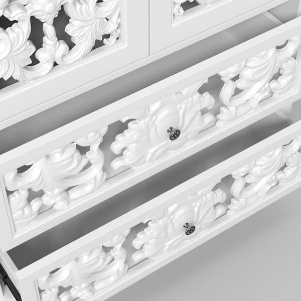 FUFU&GAGA 66.1 in. Tall White Wood 5-Shelf Carved Door Accent