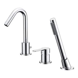 Modern Single Handle Tub Deck Mount Roman Tub Faucet with Hand Shower in Chrome