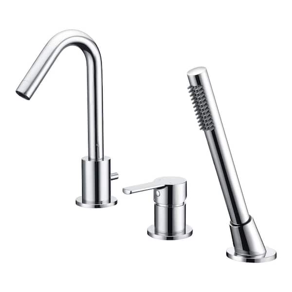 SUMERAIN Modern Single Handle Tub Deck Mount Roman Tub Faucet with Hand Shower in Chrome