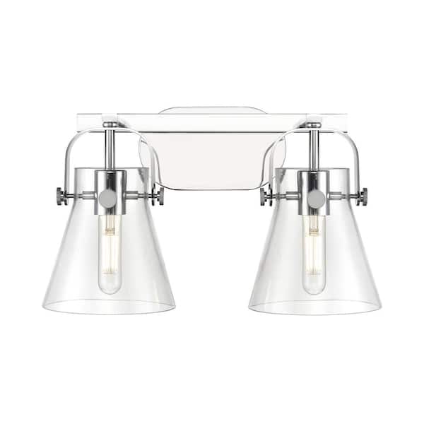 Innovations Pilaster II Cone 17 in. 2-Light Polished Chrome Vanity Light with Glass Shade