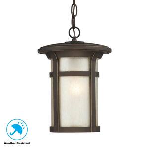 Round Craftsman 1-Light Dark Rubbed Bronze Outdoor Hanging Lantern