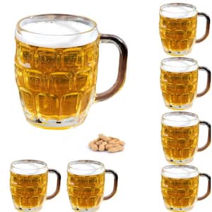 16 oz Clear Dimple Stein German Irish Beer Glass Mug With Large Handle (Set of 6)