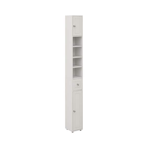 Nestfair 7.87 in. W x 7.87 in. D x 70.87 in. H White Tall Slim Linen Cabinet with Adjustable Shelves, 1-Drawer and 4-Doors