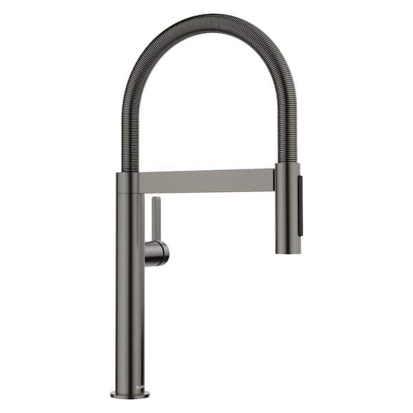 Blanco Culina II Mini Single Handle Pull Down Sprayer Kitchen Faucet in Satin Dark Steel