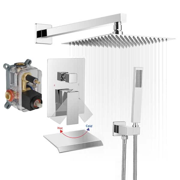 Single Handle 3-Spray Patterns Tub and Shower Faucet 2.5 GPM 12 in. Showerhead n Polished Chrome (Valve Included)